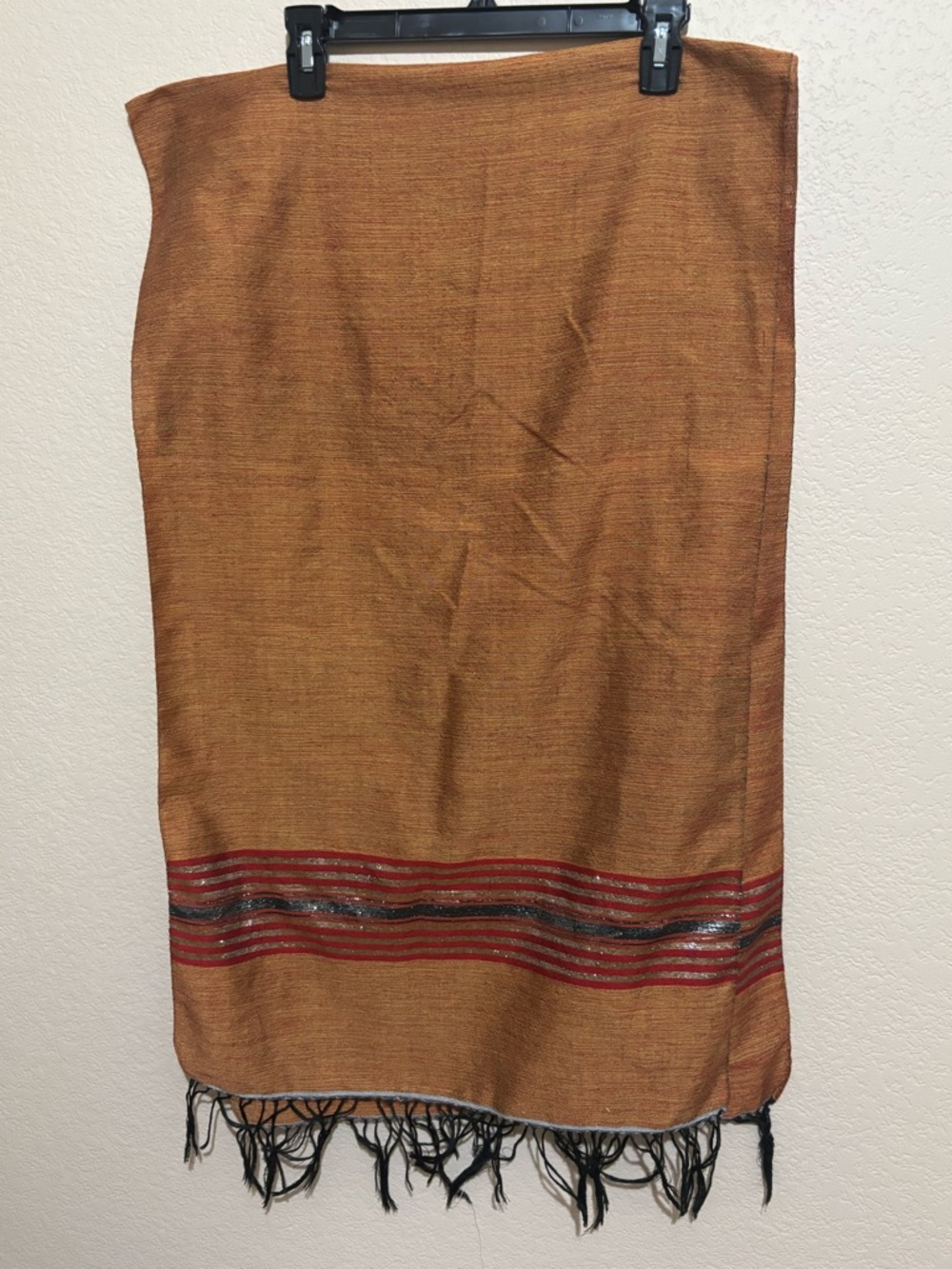 Women’s shawl/scarf in Rust with Metallic Stripe